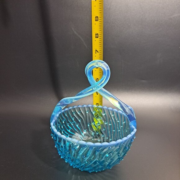 Jefferson Glass Blue Opalescent Uranium Glass May Basket Twisted Handle Vintage - Picture 2 of 14